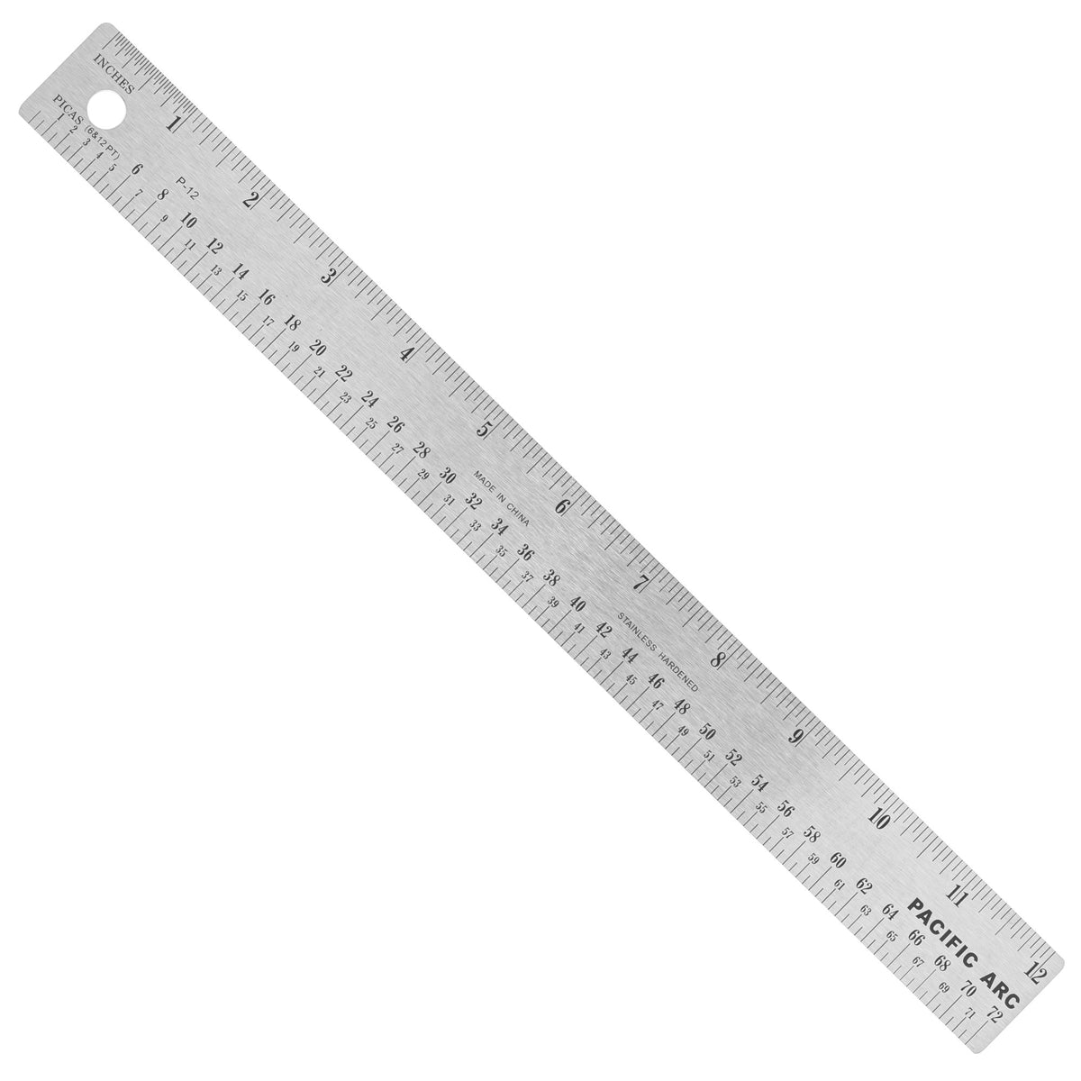 Pacific Arc, Stainless Steel Ruler with Inch (32nd & 64th) and Pica, Non Skid Cork or Rubber Back